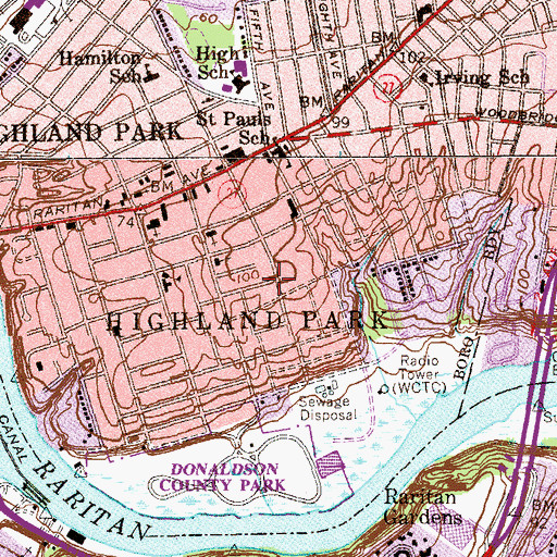 Topographic Map of Highland Park, NJ
