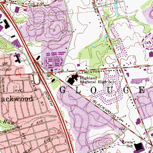 Topographic Map of Highland Regional High School, NJ
