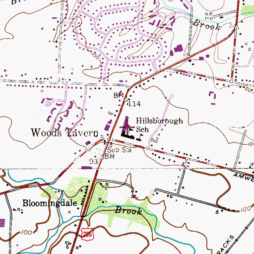 Topographic Map of Hillsborough Elementary School, NJ