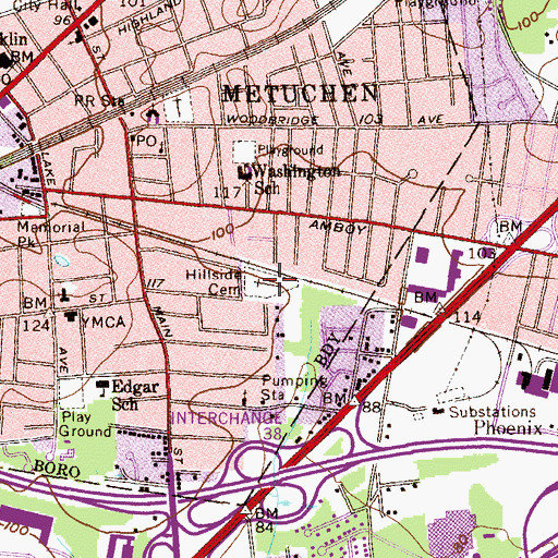 Topographic Map of Hillside Cemetery, NJ