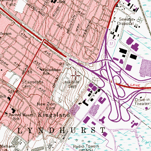 Topographic Map of Hillside Cemetery, NJ