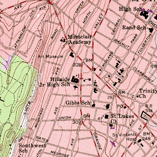 Topographic Map of Hillside Elementary School, NJ