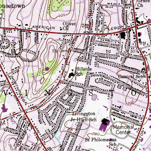 Topographic Map of Hillside Elementary School, NJ