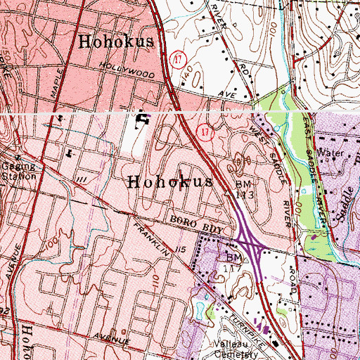 Topographic Map of Ho-Ho-Kus, NJ