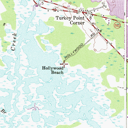 Topographic Map of Hollywood Beach, NJ