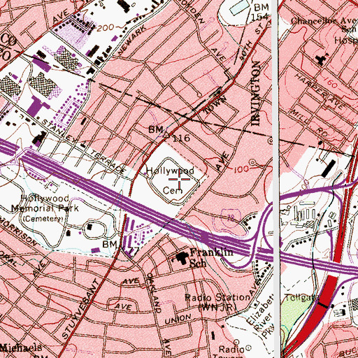 Topographic Map of Hollywood Cemetery, NJ