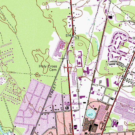 Topographic Map of Holy Cross Cemetery, NJ