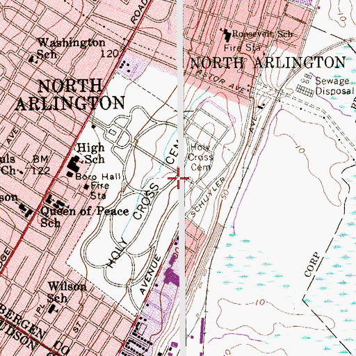 Topographic Map of Holy Cross Cemetery, NJ