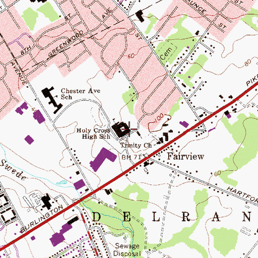 Topographic Map of Holy Cross High School, NJ