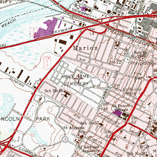 Topographic Map of Holy Name Cemetery and Mausoleum, NJ