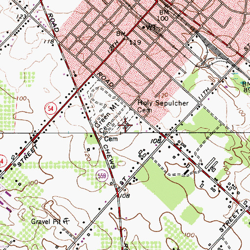 Topographic Map of Holy Sepulchre Cemetery, NJ