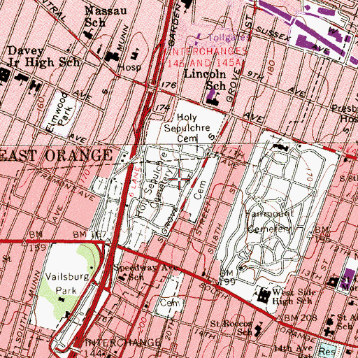 Topographic Map of Holy Sepulchre Cemetery, NJ