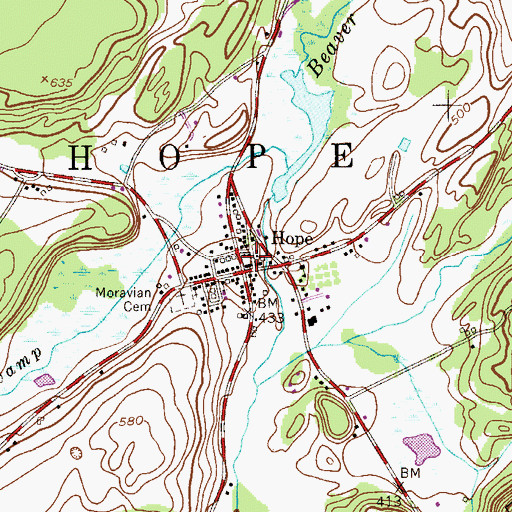 Topographic Map of Hope, NJ