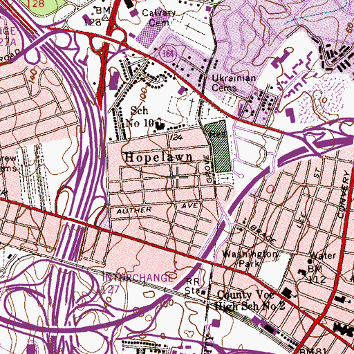 Topographic Map of Hopelawn, NJ