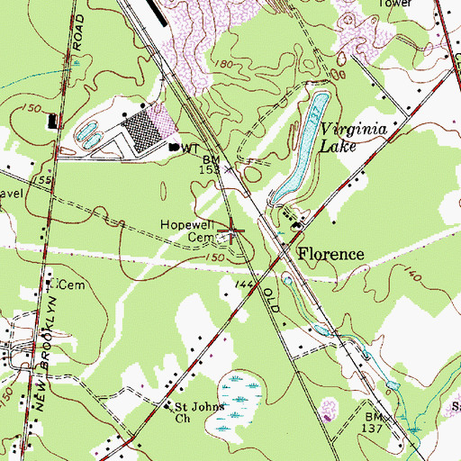 Topographic Map of Hopewell Cemetery, NJ
