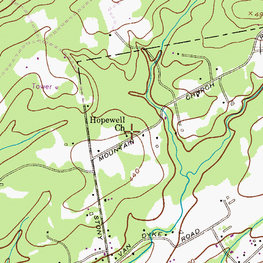 Topographic Map of Hopewell Church, NJ