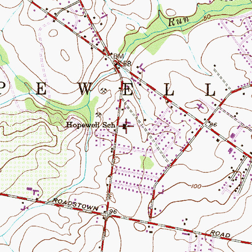 Topographic Map of Hopewell School, NJ