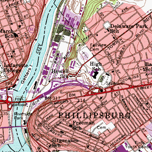 Topographic Map of Howell School, NJ