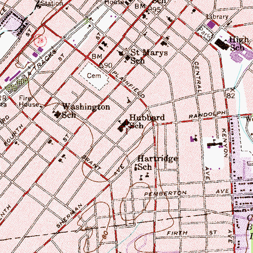 Topographic Map of Hubbard Middle School, NJ