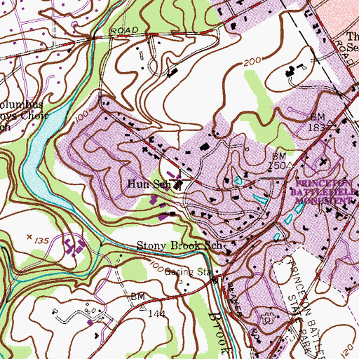 Topographic Map of The Hun School of Princeton, NJ