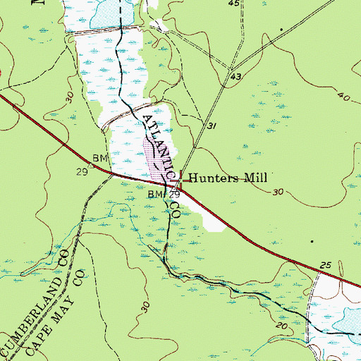 Topographic Map of Hunters Mill, NJ