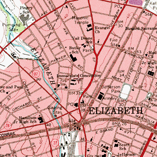 Topographic Map of Immaculate Conception Church, NJ