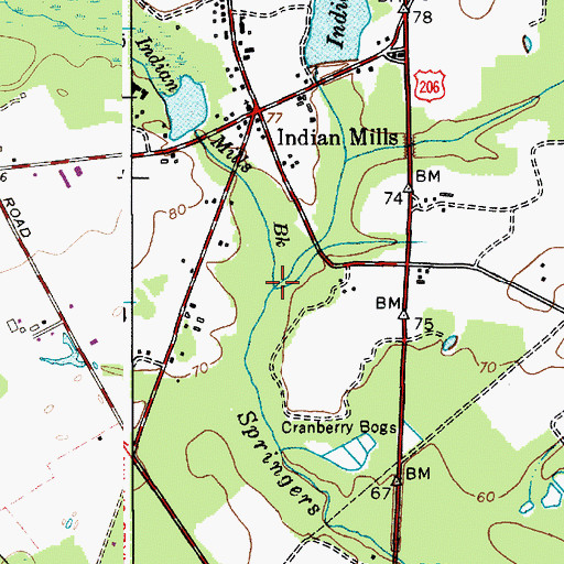 Topographic Map of Indian Mills Brook, NJ