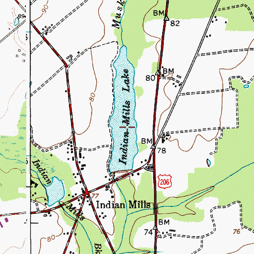 Topographic Map of Indian Mills Lake, NJ