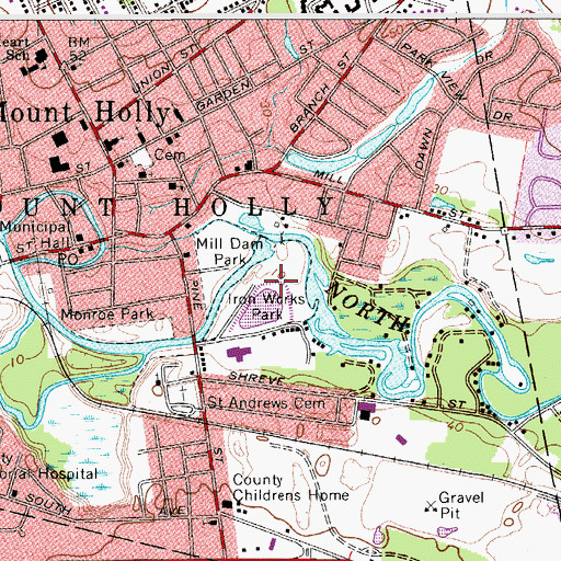 Topographic Map of Iron Works Park, NJ