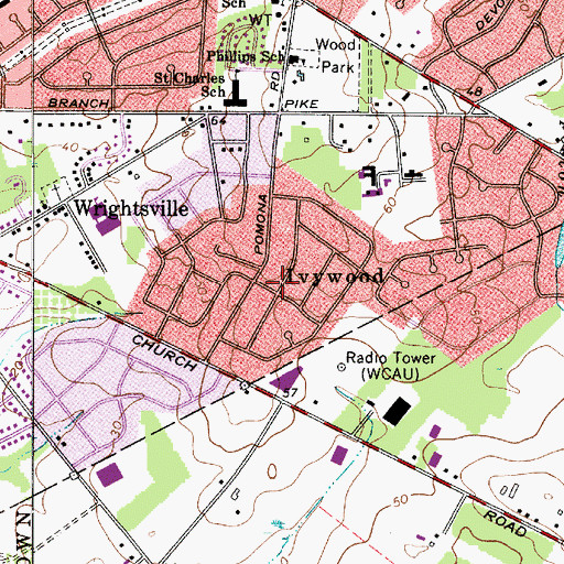 Topographic Map of Ivywood, NJ