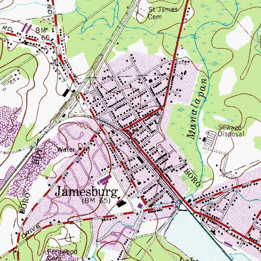 Topographic Map of Jamesburg, NJ