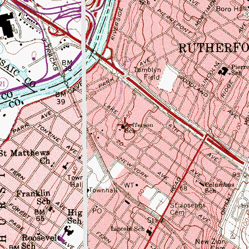 Topographic Map of Jefferson Elementary School, NJ