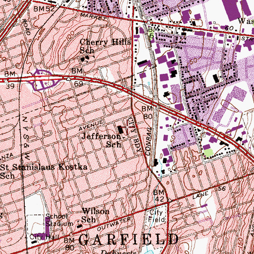 Topographic Map of Thomas Jefferson Middle School, NJ