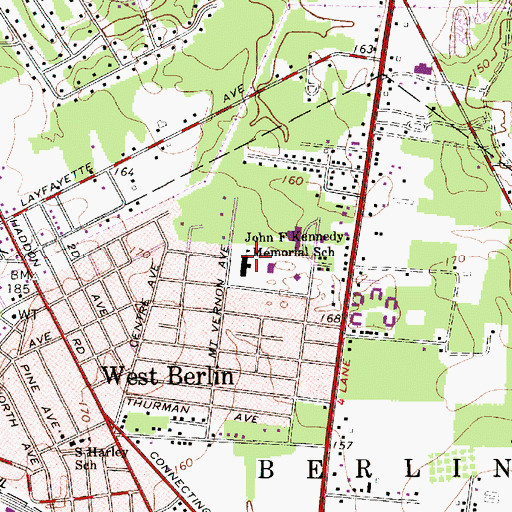 Topographic Map of John F Kennedy Memorial Elementary School, NJ