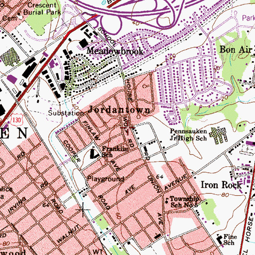 Topographic Map of Jordantown, NJ