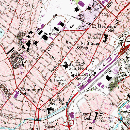 Topographic Map of Junior High School Number 1, NJ