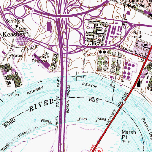 Topographic Map of Keasby Reach, NJ