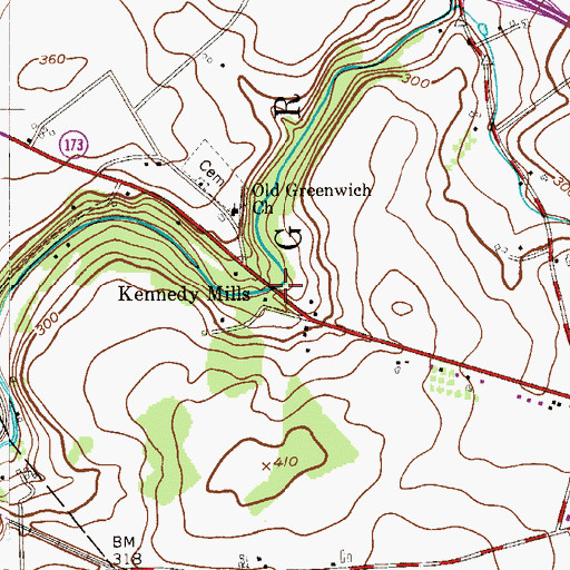 Topographic Map of Kennedy Mills, NJ