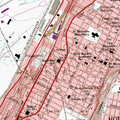 Topographic Map of John F Kennedy Number 7 Elementary School, NJ