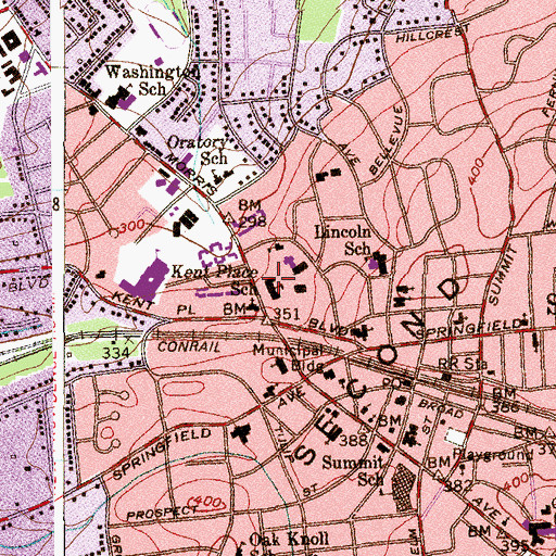 Topographic Map of Kent Place School, NJ