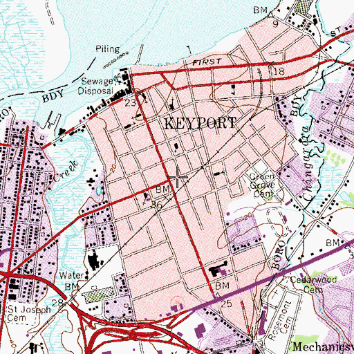 Topographic Map of Keyport, NJ
