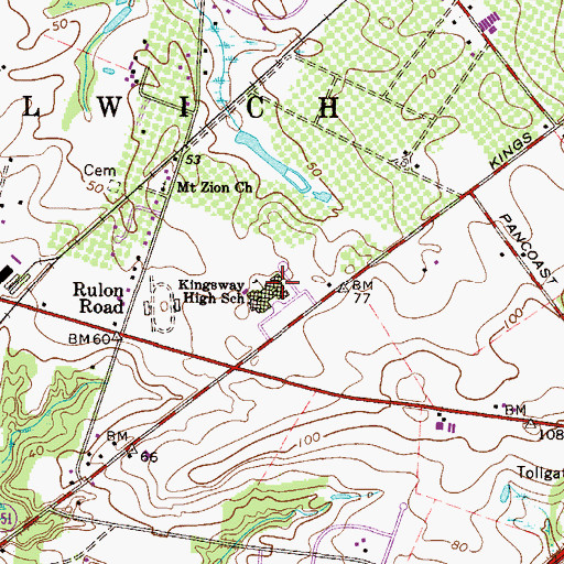 Topographic Map of Kingsway Regional High School, NJ