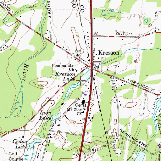 Topographic Map of Kresson Lake, NJ