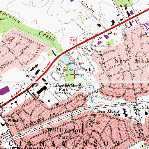Topographic Map of Lakeview Memorial Park, NJ