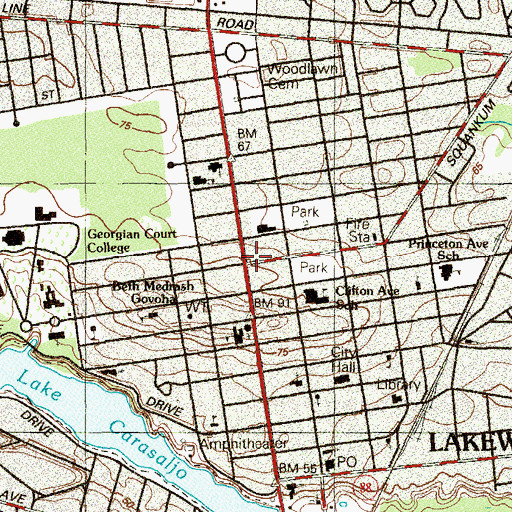 Topographic Map of Lakewood, NJ
