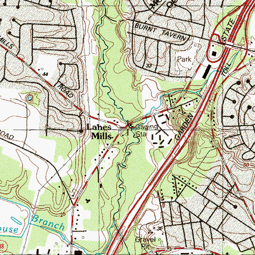 Topographic Map of Lanes Mills, NJ