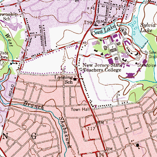Topographic Map of Lanning School, NJ