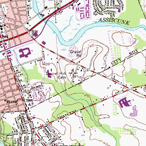 Topographic Map of Laurel Hill Cemetery, NJ