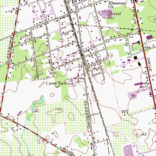 Topographic Map of Lawn Cemetery, NJ