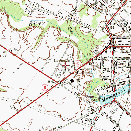 Topographic Map of Lawnside Cemetery, NJ